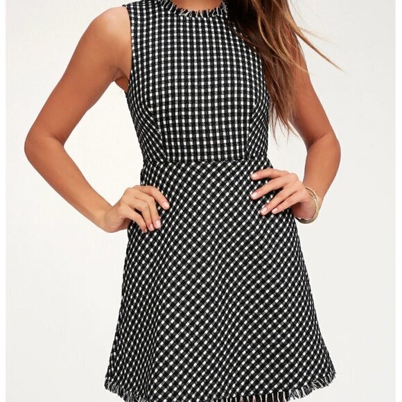 Lulu's Check Me Out Black and White Checkered Boucle Dress - Picture 4 of 4